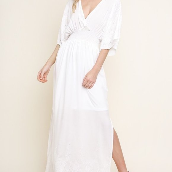 GiGio Dresses & Skirts - GiGio Boho Ivory White Maxi Dress w Embroidery NEW